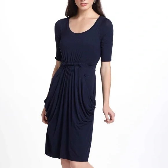 Anthropologie Dresses & Skirts - Anthropologie Meadow Rue Chignon‎ Jersey Dress Small Navy Blue Twisted Pockets